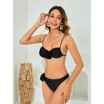 OYOANGLE Women's 3D Rose Bikini Swimsuit for Summer Fun