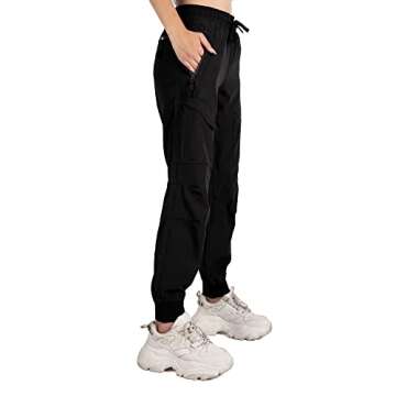 Singbring Women's Athletic Hiking Cargo Joggers Pants Outdoor Workout Lightweight Quick Dry UPF 50 Zipper Pockets (Black88-2XL)