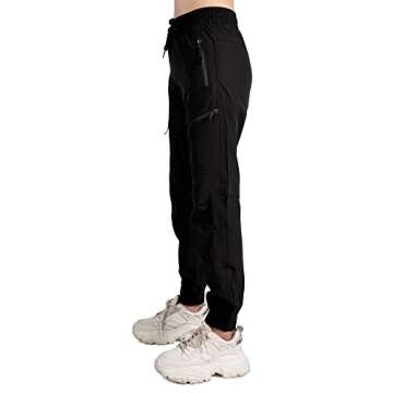 Singbring Women's Athletic Hiking Cargo Joggers Pants Outdoor Workout Lightweight Quick Dry UPF 50 Zipper Pockets (Black88-2XL)