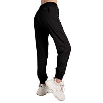Singbring Women's Athletic Hiking Cargo Joggers Pants Outdoor Workout Lightweight Quick Dry UPF 50 Zipper Pockets (Black88-2XL)