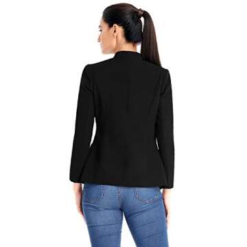GRAPENT Women's Business Casual Buttons Pockets Open Front Blazer Suit Cardigan Black Size Large (US 12-14)