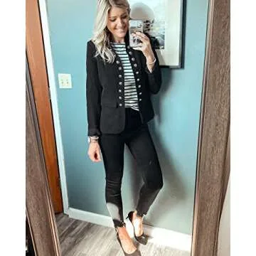 GRAPENT Women's Business Casual Buttons Pockets Open Front Blazer Suit Cardigan Black Size Large (US 12-14)