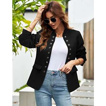 GRAPENT Women's Business Casual Buttons Pockets Open Front Blazer Suit Cardigan Black Size Large (US 12-14)