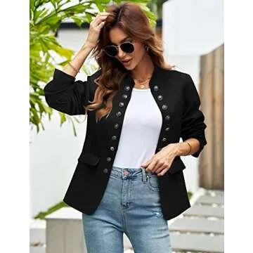 GRAPENT Women's Business Casual Buttons Pockets Open Front Blazer Suit Cardigan Black Size Large (US 12-14)