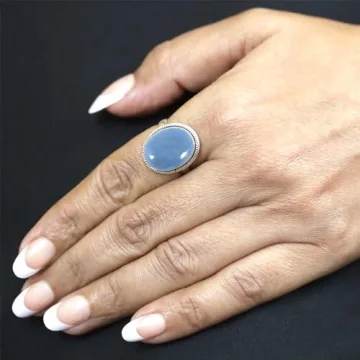 JEWELOPORIUM Blue Angelite Silver Ring for Women