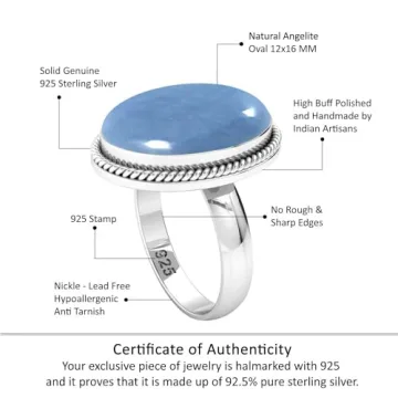 JEWELOPORIUM Blue Angelite Silver Ring for Women