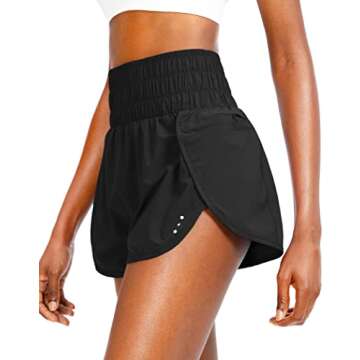 Sejuani Women's High Waisted Athletic Shorts with Zipper Pockets Running Workout Gym Shorts for Women with Liner (Black_M)