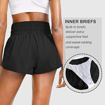 Sejuani Women's High Waisted Athletic Shorts with Zipper Pockets Running Workout Gym Shorts for Women with Liner (Black_M)