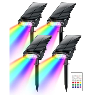 Brthera Color Changing Solar Spot Lights Outdoor, Solar Landscape Spotlights, Solar Uplights for Tre...