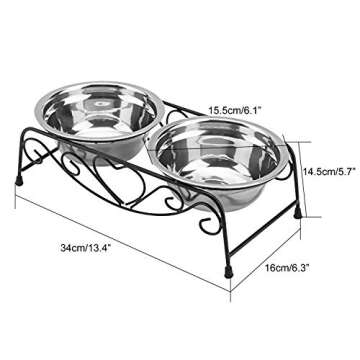 Stainless Steel Raised Pet Bowls wtih Double Dog Cat Food and Water Feeder Dish Retro Iron Elevated Stand for Pet (M)