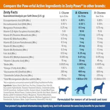 Zesty Paws Senior Dog Multivitamin Treats - Glucosamine for Dogs + Digestive Enzymes & Probiotics - Grain Free Dog Vitamins for Skin & Coat + Immune Health - Beef - Advanced - 90ct