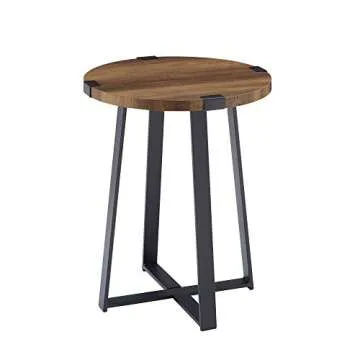 Walker Edison Anastasia Modern Metal Wrap X Base Accent Table, 18 Inch, Rustic Oak