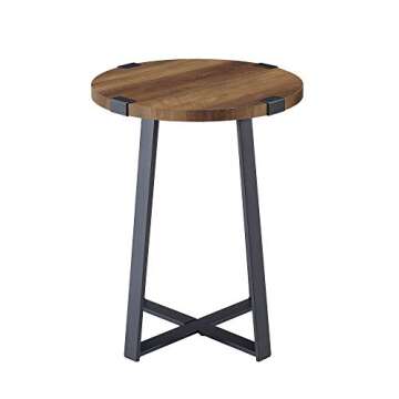 Walker Edison Anastasia Modern Metal Wrap X Base Accent Table, 18 Inch, Rustic Oak