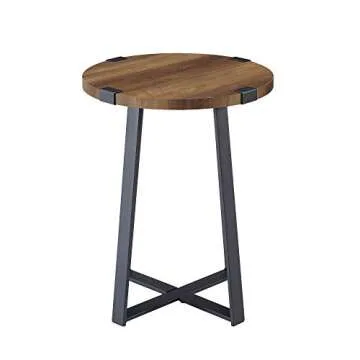 Walker Edison Anastasia Modern Metal Wrap X Base Accent Table, 18 Inch, Rustic Oak