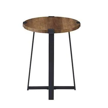 Walker Edison Anastasia Modern Metal Wrap X Base Accent Table, 18 Inch, Rustic Oak