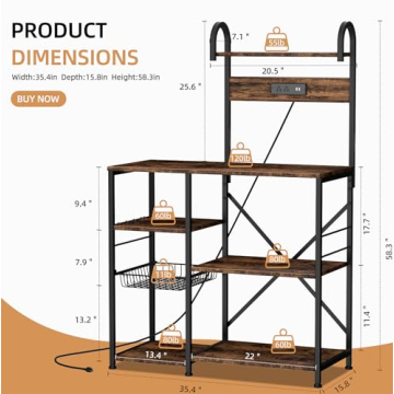 Bakers Rack with Power Outlet & USB Ports for Kitchen