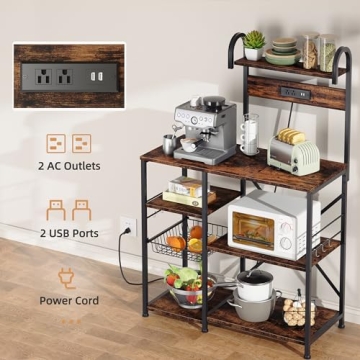 Bakers Rack with Power Outlet & USB Ports for Kitchen