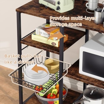 Bakers Rack with Power Outlet & USB Ports for Kitchen