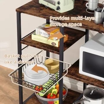 Bakers Rack with Power Outlet & USB Ports for Kitchen