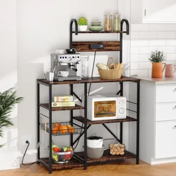 Bakers Rack with Power Outlet & USB Ports for Kitchen