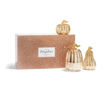 Gold Glass Pumpkin Lights - Set of 3 for Fall Decor