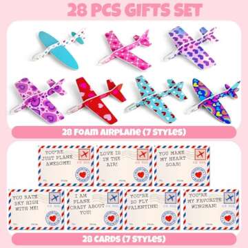 Gerigity 28 Pack Airplane Valentines Day Cards for Kids with Foam Airplanes, Perfect School and Classroom Valentines Day Exchange Gifts