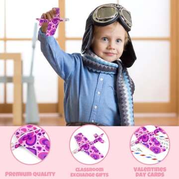 Gerigity 28 Pack Airplane Valentines Day Cards for Kids with Foam Airplanes, Perfect School and Classroom Valentines Day Exchange Gifts