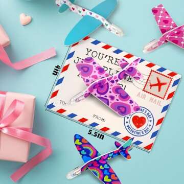 Gerigity 28 Pack Airplane Valentines Day Cards for Kids with Foam Airplanes, Perfect School and Classroom Valentines Day Exchange Gifts