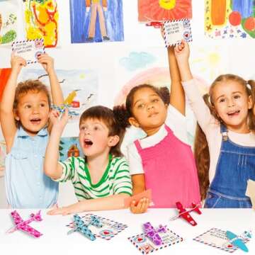 Gerigity 28 Pack Airplane Valentines Day Cards for Kids with Foam Airplanes, Perfect School and Classroom Valentines Day Exchange Gifts