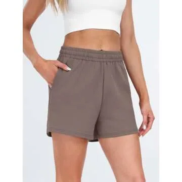 AUTOMET Womens Sweat Shorts Casual Summer Drawstring Comfy Elastic High Waist Running Clothes with Pockets Coffee M