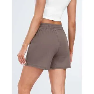 AUTOMET Womens Sweat Shorts Casual Summer Drawstring Comfy Elastic High Waist Running Clothes with Pockets Coffee M