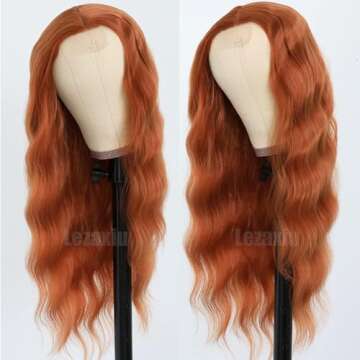 PlatinumHair Ginger Orange Color Loose Wave Wigs for Fashion Women Heat Resistant Copper Red Wigs Lo...
