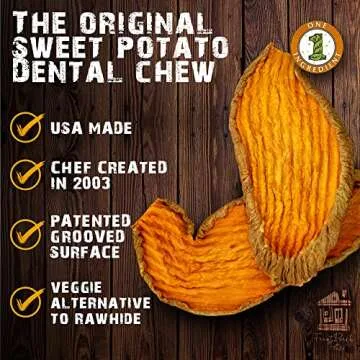 Sam's Yams Sweet Potato Dog Treats, Healthy Dog Treats for Small, Medium, and Large Breed Dogs - Made in USA, High Fiber, Vegan Dental Chews - Veggie Rawhide, Sweet Potato Dog Chewz, 14oz (Pack of 6)