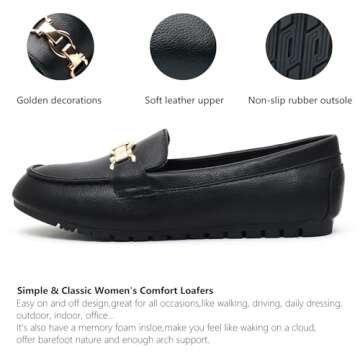 Cvistpieo Loafers for Women - Premium Comfortable Slip-On Work Shoes Black