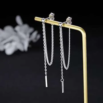 SLUYNZ 925 Sterling Silver Bar Dangle Earrings for Women
