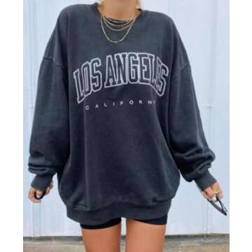 Women's Oversized Sweatshirt Los Angeles California Crewneck Long Sleeve Casual Loose Pullover Tops
