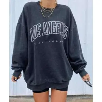 Women's Oversized Sweatshirt Los Angeles California Crewneck Long Sleeve Casual Loose Pullover Tops