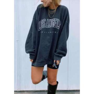 Women's Oversized Sweatshirt Los Angeles California Crewneck Long Sleeve Casual Loose Pullover Tops