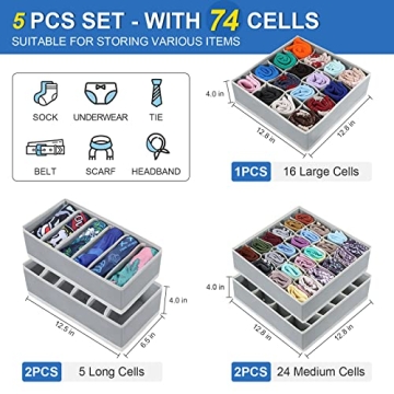 5 Pack Sock Underwear Organizer for Easy Storage and Style