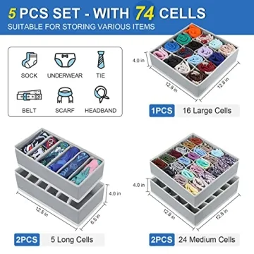 5 Pack Sock Underwear Organizer for Easy Storage and Style