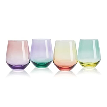 Mikasa Chroma Collection Set of 4 Colorful Stemless Wine Glasses 13 oz