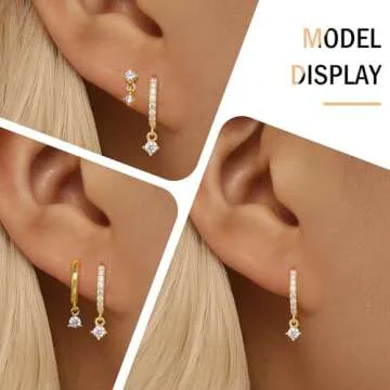 Gold Hoop Earrings Set for Women, 14k Huggie Earring Sets for Multiple Piercing, 5A Cubic Zirconia Dainty Earrings Jewelry for Women