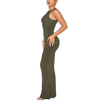 REORIA Women's Summer Sexy Casual Lounge Tank Long Dress Elegant Wedding Guest Sleeveless Halter Nec...