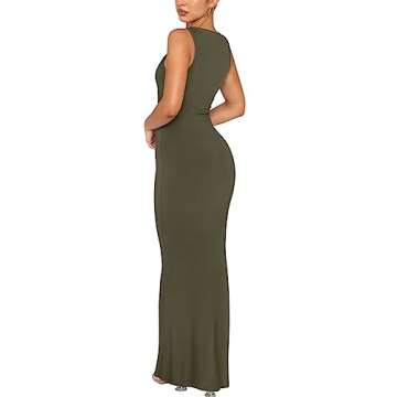 REORIA Women's Summer Sexy Casual Lounge Tank Long Dress Elegant Wedding Guest Sleeveless Halter Neck Bodycon Maxi Dresses Army Green Small