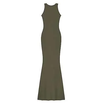 REORIA Women's Summer Sexy Casual Lounge Tank Long Dress Elegant Wedding Guest Sleeveless Halter Neck Bodycon Maxi Dresses Army Green Small