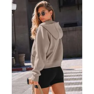 AUTOMET Womens Zip Up Hoodies Fleece Jackets Oversized Sweatshirts Fall Fashion Outfits 2025 Sweaters Winter Clothes CoffeeGrey M