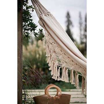 RISEON Handmade Boho Large Brazilian Macrame Fringe 2 Person Double Deluxe Hammock Swing Net Chair for Beach, Yard, Bedroom, Patio, Porch, Indoor, Outdoor, Wedding Decor 95" Lx 59" W