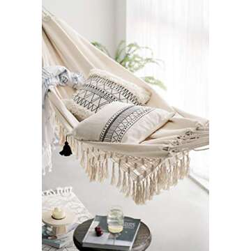 RISEON Handmade Boho Large Brazilian Macrame Fringe 2 Person Double Deluxe Hammock Swing Net Chair for Beach, Yard, Bedroom, Patio, Porch, Indoor, Outdoor, Wedding Decor 95" Lx 59" W