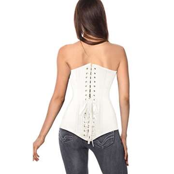 Charmian Women's 26 Steel Boned Cotton Long Torso Hourglass Body Shaper Corset White Small