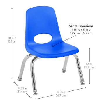 Factory Direct Partners 10356 10" School Stack Chair, Stacking Student Seat with Chromed Steel Legs and Nylon Swivel Glides for in-Home Learning or Classroom - Blue (6-Pack)